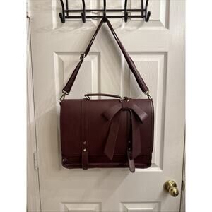 ECOSUSI Maroon Vegan Leather Bow Briefcase Messenger Laptop Bag with Strap